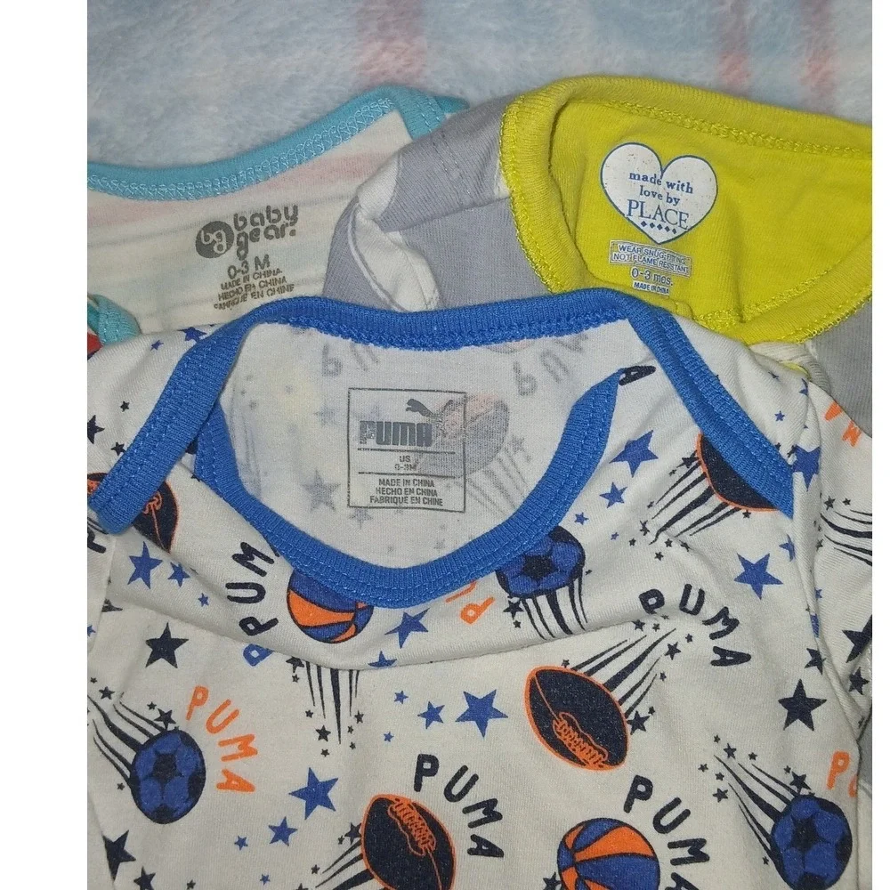 Baby Boy Lot Carters Puma NB 0-3M Bodysuits Romper Socks 13pc (some are NWT)